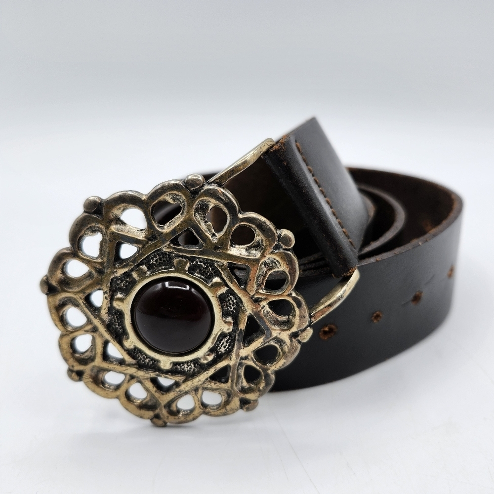 Vintage New York & Company Black Belt with Ornate Gold Buckle